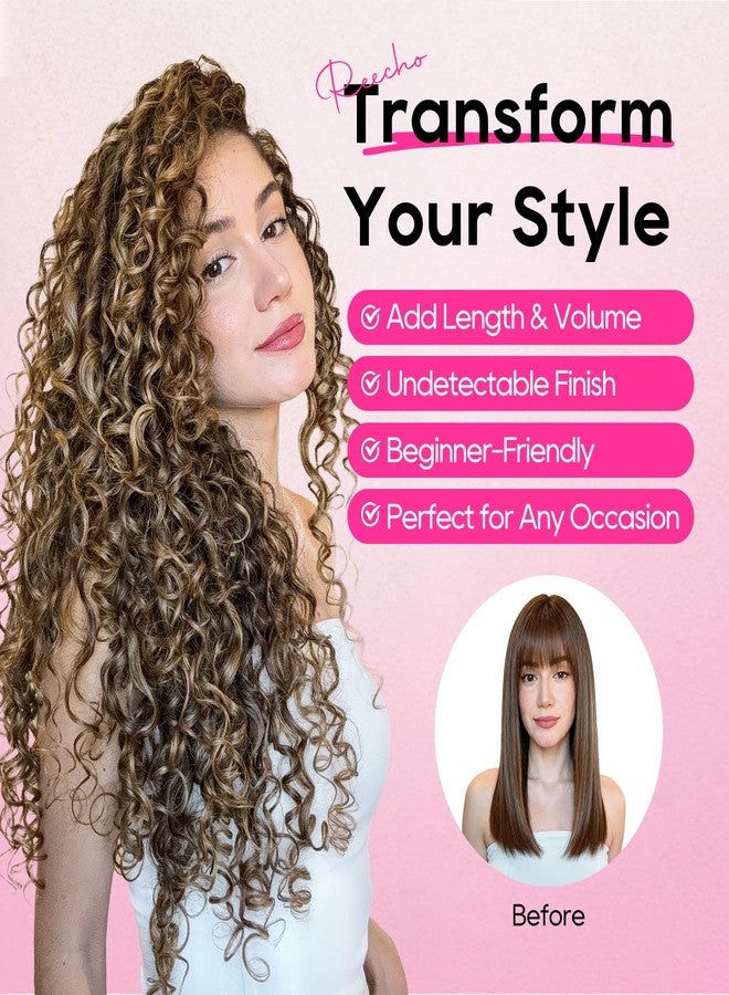 REECHO Curly Clip in Hair Extensions, 4PCS 24 inch Long Hair Extensions Clip ins Lace Weft Natural Hairpieces for Women Daily, Medium Blonde with Highlights - Image 4